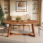 63" Solid Wood Oval Dining Table, Farmhouse Kitchen Table for 4-6 People, Rusitc Wood Dinner Table with Sturdy Base for Living Room, Dining Room, Apartment (Natural Brown)