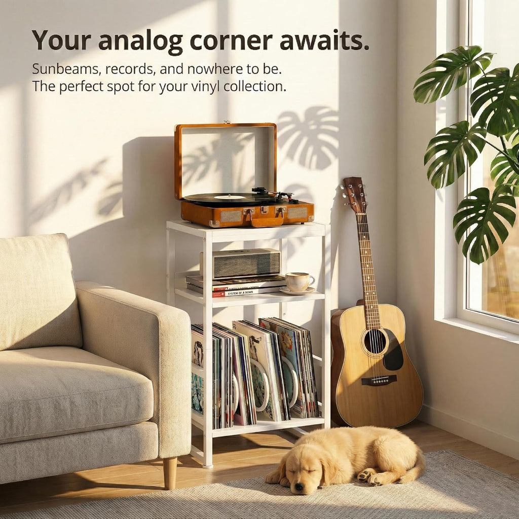 Record Player Stand,3-Tier Record Player Table with U-Shaped Vinyl Storage Up to 120 Albums,28" H End Table Turntable Stand with Storage,Record Table Vinyl for Living Room Bedroom
