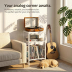 Record Player Stand,3-Tier Record Player Table with U-Shaped Vinyl Storage Up to 120 Albums,28" H End Table Turntable Stand with Storage,Record Table Vinyl for Living Room Bedroom