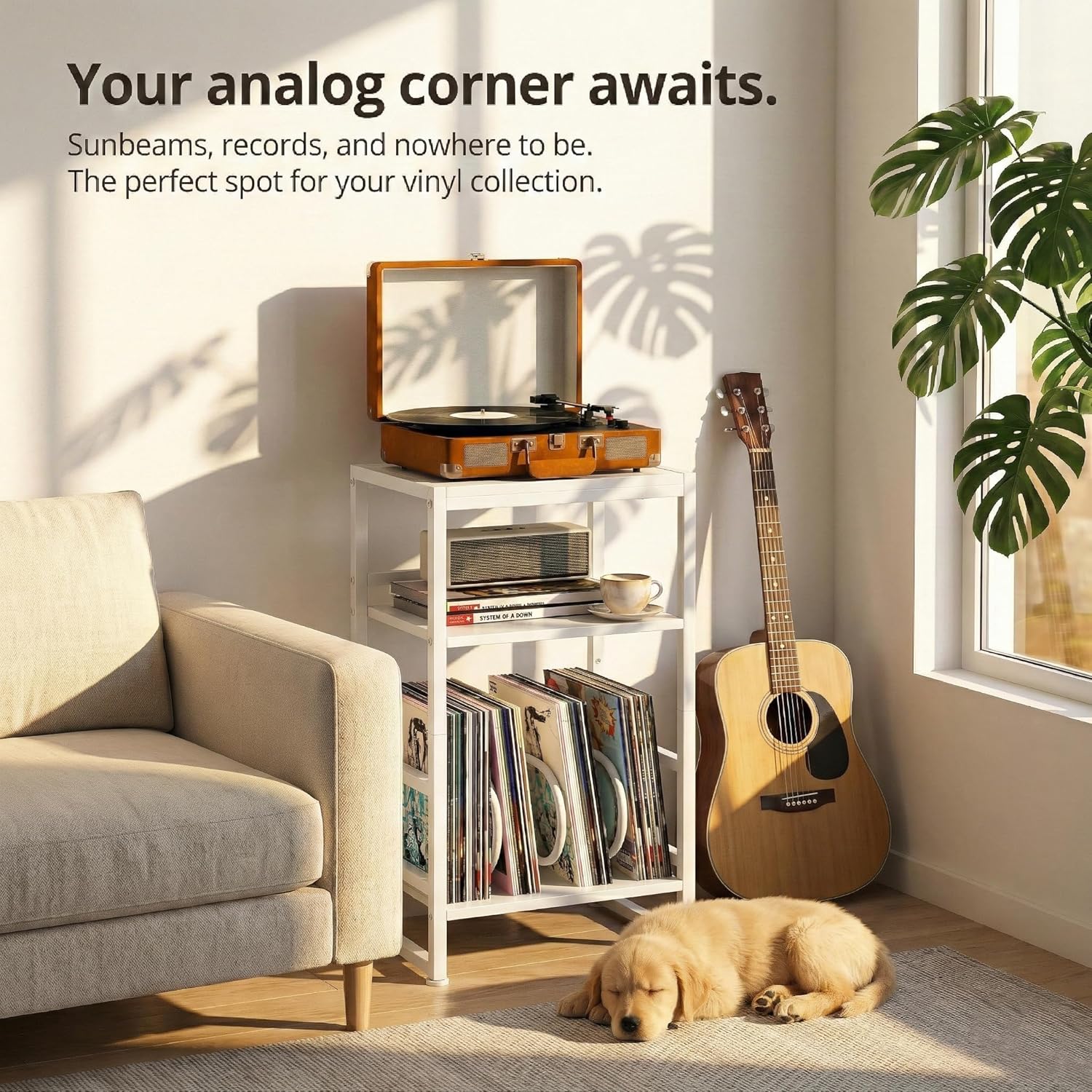 Record Player Stand,3-Tier Record Player Table with U-Shaped Vinyl Storage Up to 120 Albums,28" H End Table Turntable Stand with Storage,Record Table Vinyl for Living Room Bedroom