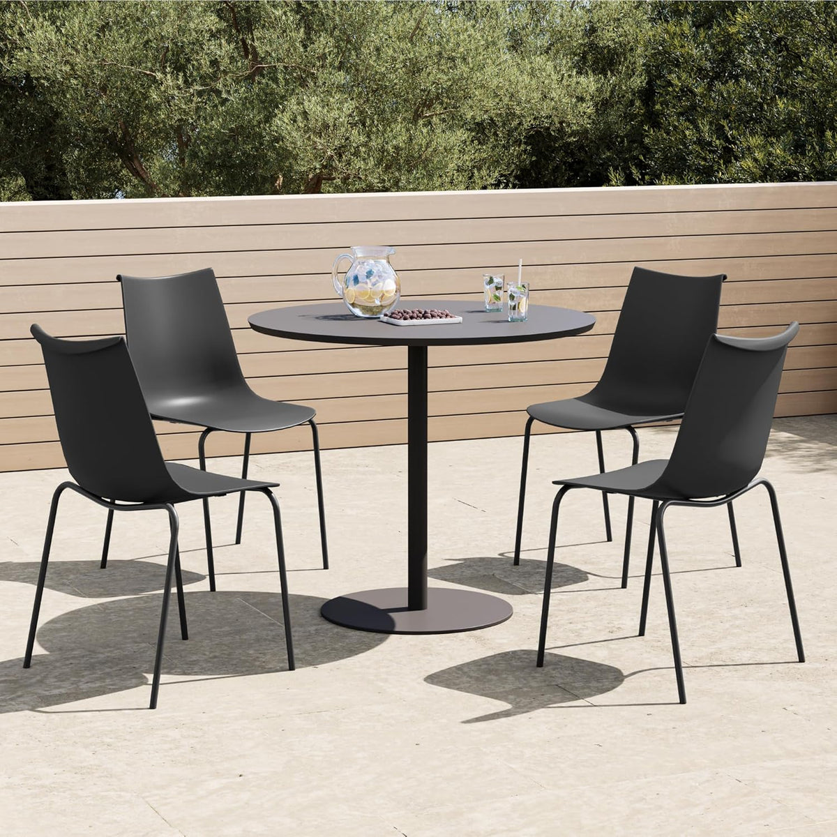 KISLOT Dining Chairs Set of 4, Plastic Outdoor Dining Room Chairs with Metal Legs, PP Anti-UV Stackable Patio Chairs with Ergonomic Back & Curved Seat for Kitchen Swimming Pool, Easy Assembly, Black