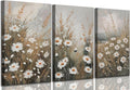 3 Pcs Vintage Wildflowers Field Canvas Wall art Farmhouse Rustic Wildflower Nature Landscape Painting Pictures Wall Decor Posters Print Artwork for Living Room Bathroom Home Decoration