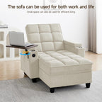 Oversized Recliner Chair with Swivel Tray Table, Modern Tufted Linen Fabric Single Sofa with Cup Holders & USB Port, 660 LBS Heavy Duty Reclining Chair for Living Room & Bedroom (White, 41.7'')