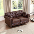 ORRD Chesterfield Small Loveseat, High Back Modern Faux Leather Couch with Button Tufted, Nailhead Trim, Rolled Arms, Extra Round Cushion – Classic Sofa for Living Room, Lounge, or Office, Dark Brown