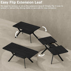 MECHYIN Extendable Dining Table for 4-8, 55-71 in, Storage Shelf, Black | Flip Leaf Stores Under Top, No-Gap Metal Connectors, Chairs Tuck Under Pedestal Base, Wood-Grain MDF Top, Fits Apartments