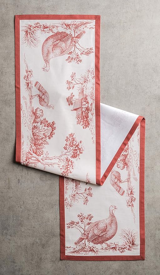 Maison d' Hermine Table Runner 100% Cotton Single Layer Table Runners 60 inches Long for Thanksgiving Christmas Decorations Home Kitchen Dining Party Wedding (Holy Jouy - Red, 14.5" x 60")