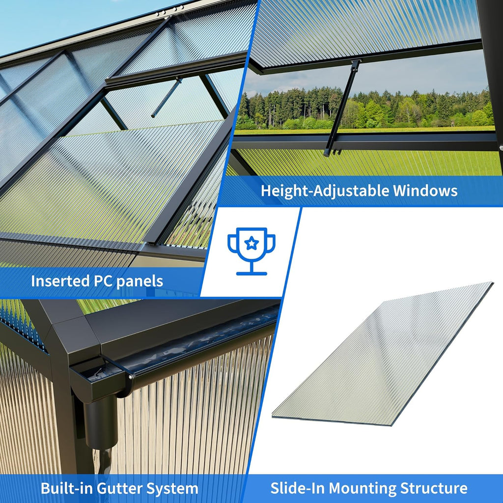 WKM 8x12 FT Greenhouse for Outdoors, Quick-fit Structure Green House with Window for Ventilation, Aluminum Greenhouse for Garden Backyard, Black