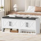 Farmhouse Storage Bench, Entryway Bench with Adjustable Shelves | 47.2" Shoe Storage Bench with Cushion, Hidden Shoe Cabinet Storage for Entryway, Hallway, Living Room, Bedroom, White