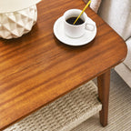 Mid Century Modern End Table with Shelf, 2-Tier End Table with Storage, Small Bedside Tables or Living Room, Walnut