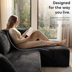 133" U-Shaped Modular Sectional Sofa, Corduroy Couch, Black | Cloud Luxury Comfort, Couches for Living Room, Storage & Cupholder, Oversized Sofa, Deep Seat, No Assembly Required