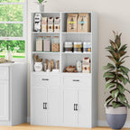 67" Tall Kitchen Pantry Storage Cabinet, Modern Freestanding Food Storage Unit with Doors, 4 Tier Open Shelves, Cupboard for Small Kitchen, Mudroom or Hallway (White, with Drawer)