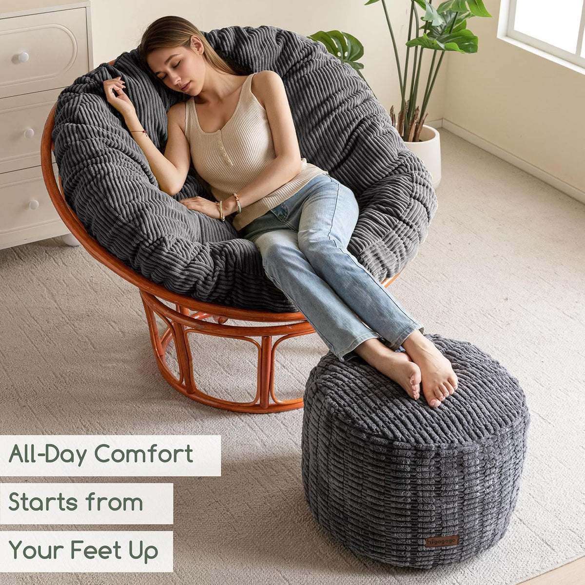 HIGOGOGO Pouf Ottoman Stuffed Round Modern Foam Filled Foot Rest Poufs for Living Room Chair Decorative 20 X 15 Inches Boho Relax Stool for Wedding Christmas Party, Dark Grey