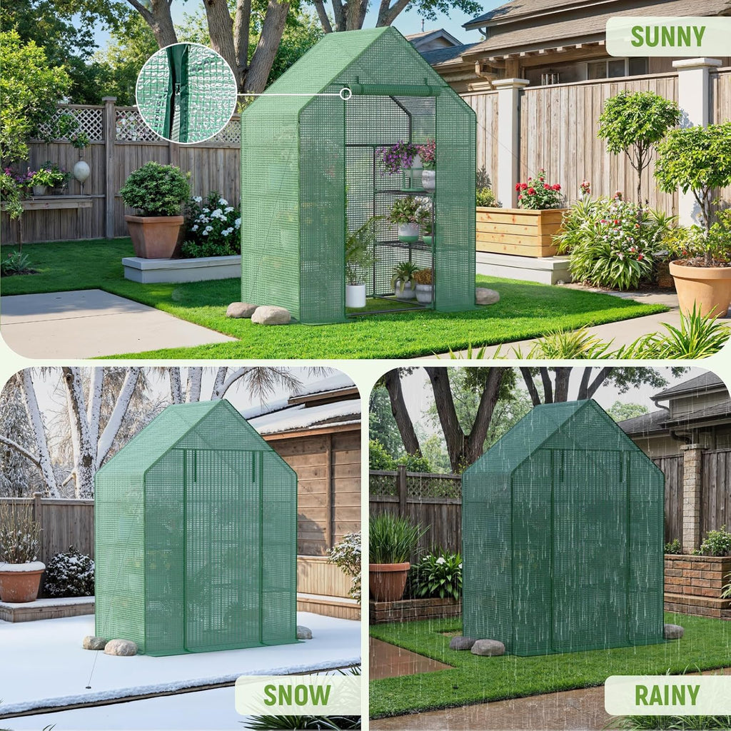 Portable Greenhouse for Outdoor, Small Greenhouses with Durable PE Cover, Walk in Greenhouse with Shelves Stands,Green