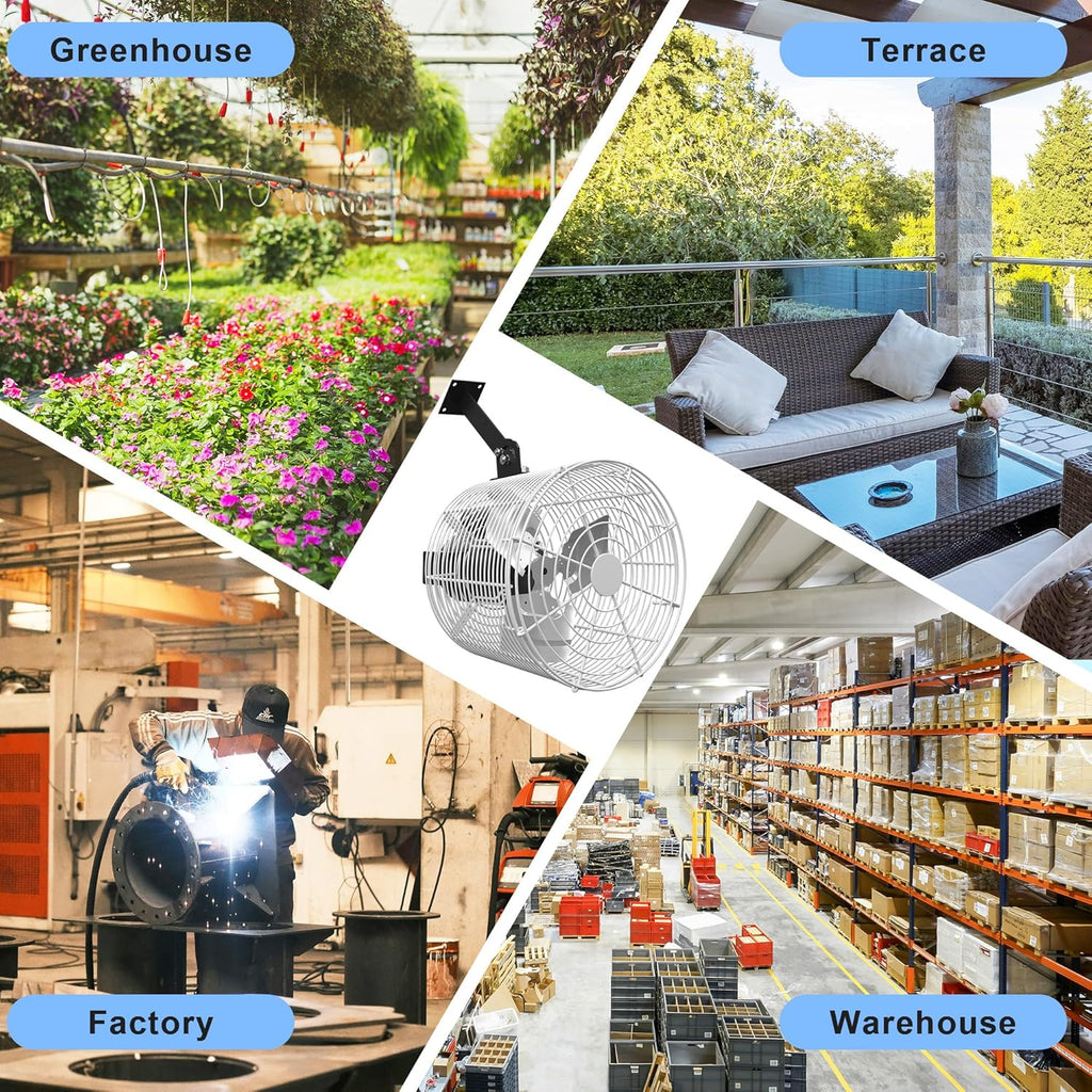 Greenhouse Air Circulation 1/10 HP 115V Ceiling Wall Mount Fan 1470CFM High Speed Circulation Fan for Greenhouse, Warehouse, Patio, Garage