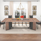 chartustriable Dining Table for 8-10 People,94" Large Modern Kitchen Table W/Built-in Table Runner Design,Brown&Black Industrial Rectangular Dinner Table,Waterproof Wood Table Sturdy Base,280lbs Load