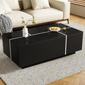 Modern High Gloss Coffee Table with Hidden Storage Space, 47.2-Inch Wooden Extending Top Center Table with Drawers for Living Room, Black