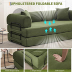 GarveeHome 79" Convertible Sleeper Sofa Bed Couch, 4-in-1 Corduroy Folding Sofa Bed with Pillow & Fixed-Shape, Floor Mattress Couch Loveseat for Living Room Apartments - No Assembly, Green