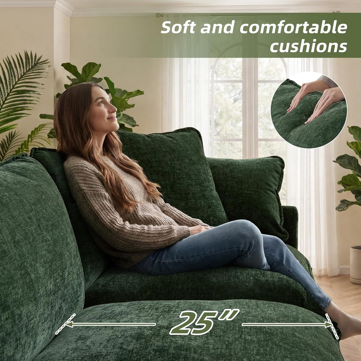 WorthFurni Modular Sectional Sofa with Storage Ottomans,103" U-Shaped Cloud Couch,Comfy Modern Couches with Pillows & Upholstered Deep Seat Cushion for Apartment Living Room Bedroom（Green）
