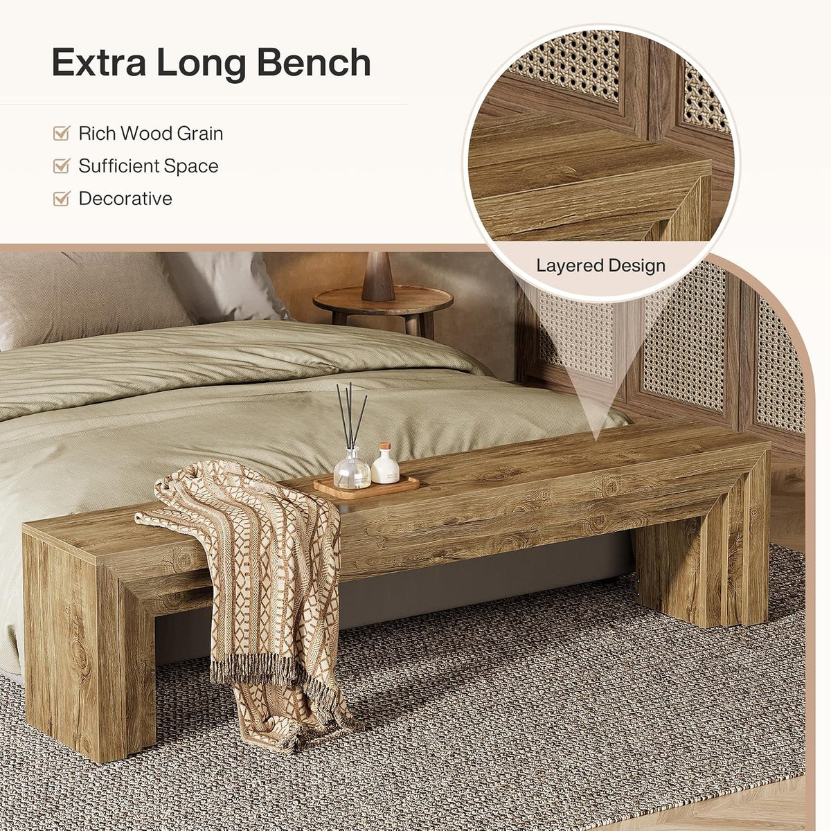 Tribesigns 71" Extra Long Entryway Bench, Modern Farmhouse Shoe Bench Wooden Indoor Seating with Layered Design for Hallway, End of Bed, Living Room, Sofa Back, Dining Room, Brown