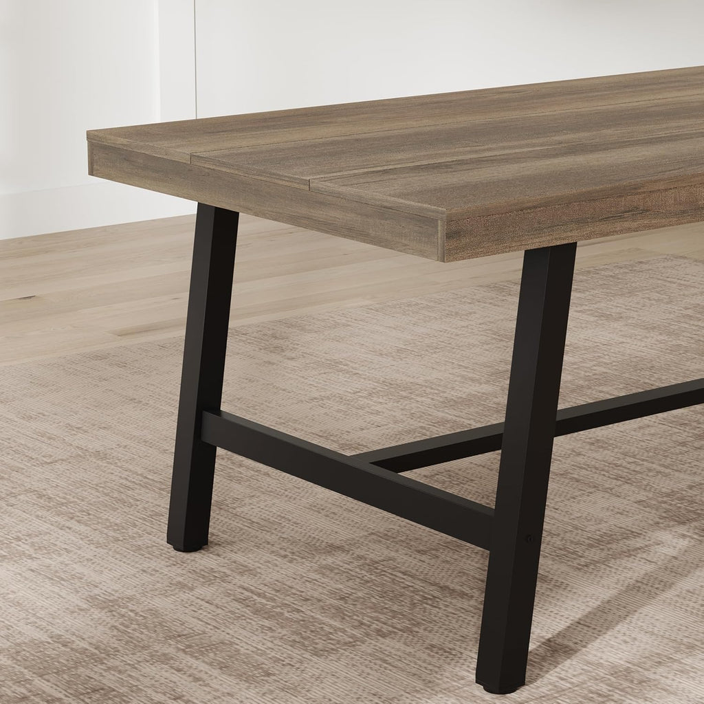 GarveeHome Industrial Dining Table for 4-6 People, 63" Long Wooden Kitchen Table with Sturdy Metal Frame & Black Finish - Seats 4 Rectangular Counter for Dinner, Kitchen, Dining Room - Rustic Pear