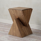 COZAYH Modern Geometric Wood Grain End Table, Fully Assembled, Brown | Farmhouse Structural Design Side Table with Sculptural Pedestal Base for Living Room, Bedroom, Office