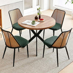 NORDICANA Dining Table Set for 4, Wooden Round Table and Wicker Chairs, 5-Piece Modern Kitchen Dinette Set for Breakfast Nook, Green Boucle Seat