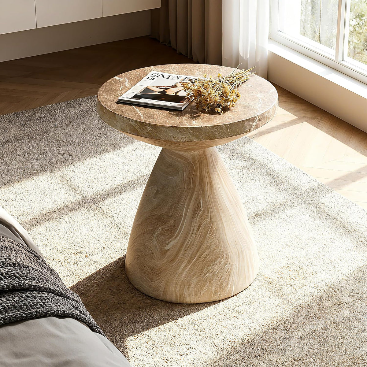 17.72" Cement End Tables for Patio,Faux Terrazzo Modern Small Round Side Accent Table,Tree Stump Garden Stool Drum Indoor and Outdoor,Marble