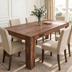 Farmhouse Dining Table for 6-8 People, 71-Inch Wooden Kitchen Table with 2 Drawers,Rectangular Dining Table with Charging Station for Dining Room, Kitchen, Home Office,Walnut Wood