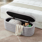 Storage Ottoman Bench End of Bed for Bedroom, Boucle Upholstered Entryway Shoe Seat Bench with Storage, Sherpa Modern Cute Padded Blanket Chest Stool Foot Rest for Living Room (Light Gray)