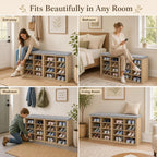 Shoe Storage Bench with Cushion, 16-Cubby Entryway Bench with Adjustable Shelves, 23" Tall Heavy Duty 700 lb Capacity, for Bedroom, Hallway, Mudroom