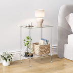 Tempered Glass Side Table, Acrylic End Table, 2-Tier Transparent Nightstand, Clear Coffee Table, for Small Spaces Living Room Bedroom Balcony Transparent LET518TR