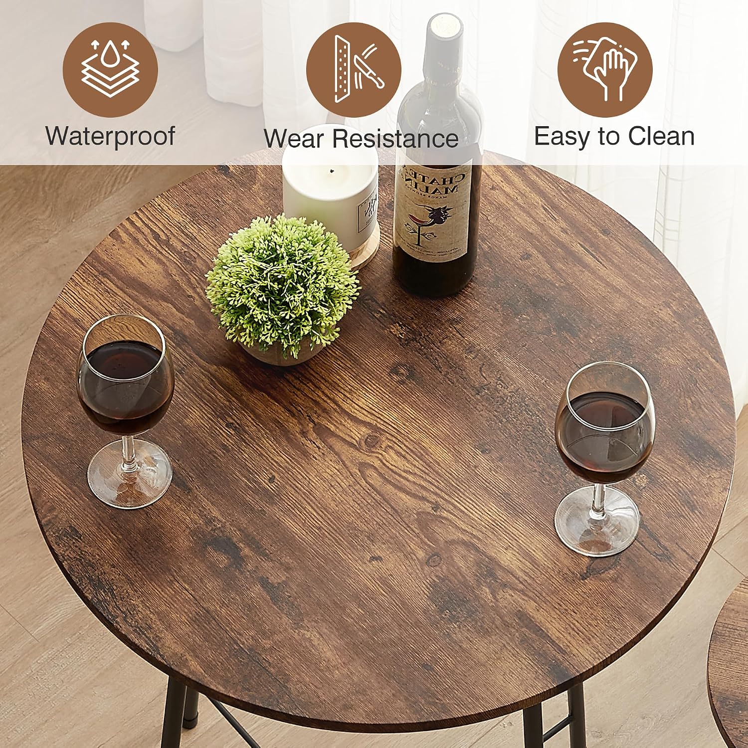 VECELO 3 Piece Pub Table and Chairs Sets Counter Height Bistro Bar Sets with 2 Barstools for Kitchen Breakfast Nook, Small Space, Apartment, Breakfast Dinner Restaurant, Brown