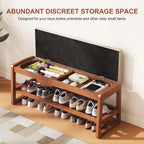 PETKABOO Shoe Bench Storage Rubberwood with Leather Cushion 39.4", Waterproof Easy to Clean 550LBS Organizer Shoe Rack for Entryway, Hallway, Mudroom, Front Door