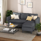 Shintenchi Small Convertible Sectional Couch with Movable Ottoman, 3 Seat L Shaped Sofa with Corduroy, Upholstered Sectional Sofa, Small Couches for Living Room, Apartments, Office (Dark Grey)