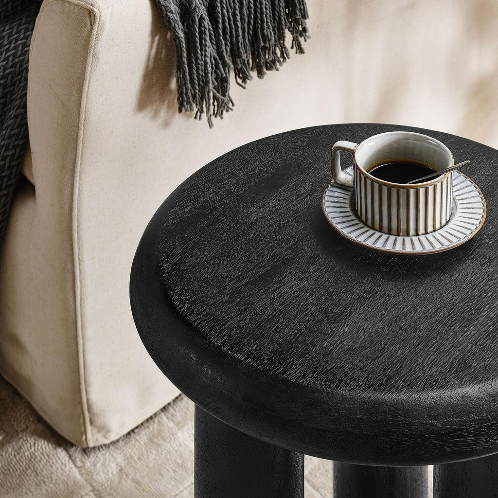 Modway Mavina Mango Wood Round Side Table in Black - Modern Wood Accent Table for Living Room