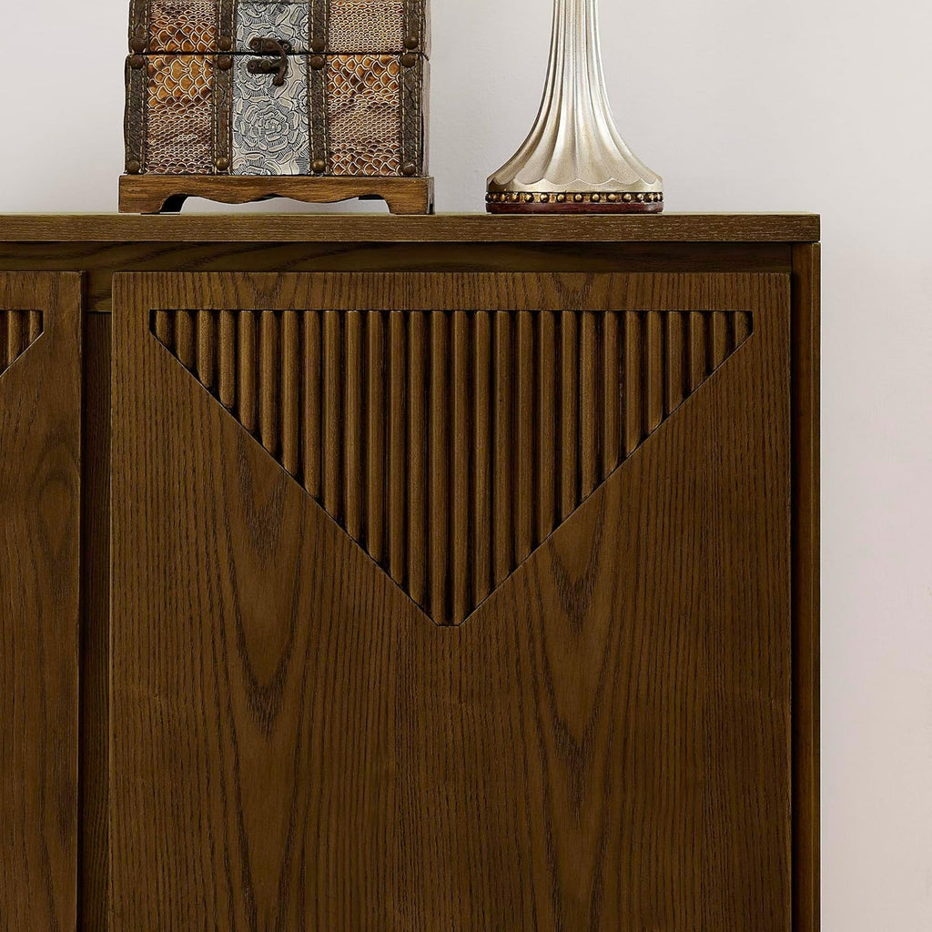 LKTART Mid Century Modern Sideboard Buffet Storage Cabinet with Doors and Shelves,Wood Coffee Bar Storage Cabinets for Kitchen, Dining Room, Living Room-Brown Walnut
