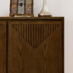 LKTART Mid Century Modern Sideboard Buffet Storage Cabinet with Doors and Shelves,Wood Coffee Bar Storage Cabinets for Kitchen, Dining Room, Living Room-Brown Walnut