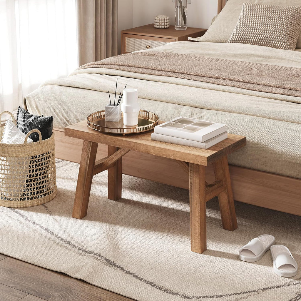 Wnutrees Sawmill Solid Wood Bench, 30" Farmhouse Entryway Bench, Natural | Rustic Hallway Seat for End of Bed, Living Room, Dining Area, Handcraft Finish