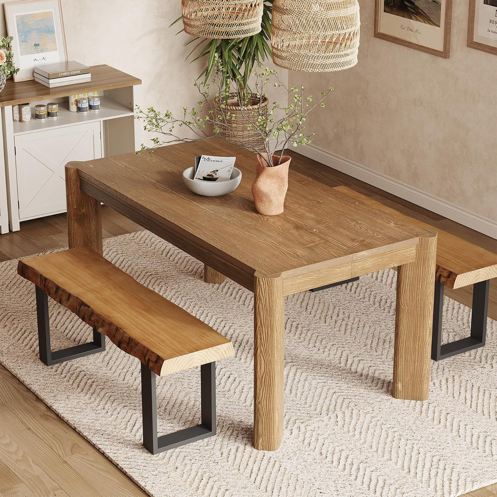Solid Wood Dining Bench, 47'' Industrial Entryway Bench with Black Metal Legs, Narrow Long End of Bed Bench for Bedroom, Kitchen, Living Room, Hallway, Easy Assembly