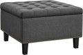 Yaheetech 28in Square Storage Ottoman Coffee Table with Nailhead, Dark Gray | Button-Tufted Linen-Look Fabric Bench, 3.2C Storage Space, Wood Legs, Metal Hinges, for Bedroom Foot of Bed Living Room