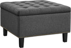 Yaheetech 28in Square Storage Ottoman Coffee Table with Nailhead, Dark Gray | Button-Tufted Linen-Look Fabric Bench, 3.2C Storage Space, Wood Legs, Metal Hinges, for Bedroom Foot of Bed Living Room