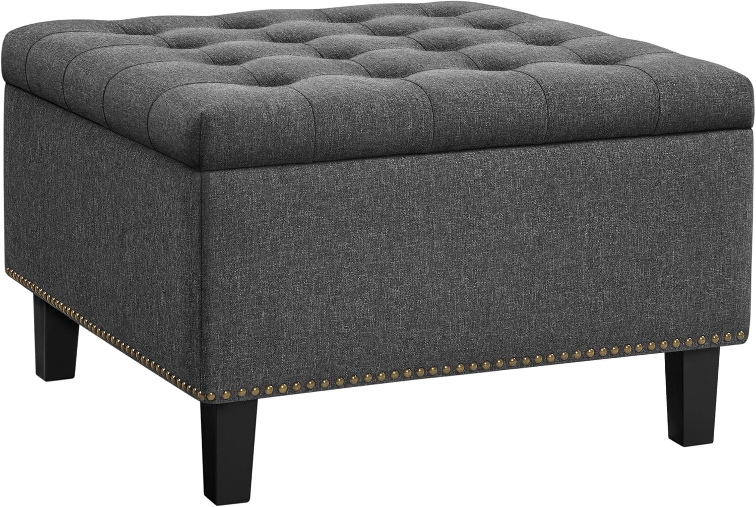 Yaheetech 28in Square Storage Ottoman Coffee Table with Nailhead, Dark Gray | Button-Tufted Linen-Look Fabric Bench, 3.2C Storage Space, Wood Legs, Metal Hinges, for Bedroom Foot of Bed Living Room