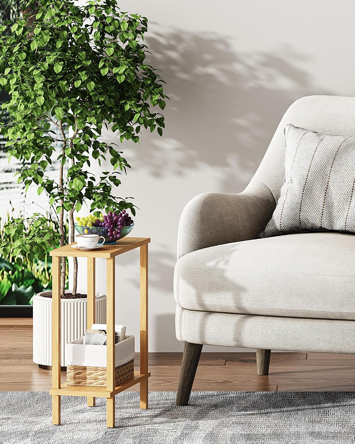 TUTOTAK Small Side Table, Narrow End Table, Skinny Sofa Table, Slim Nightstand, Couch Table, Living Room, Bed Room, Natural TB01BN062