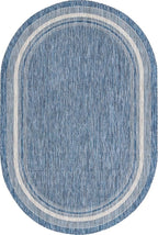 Unique Loom Outdoor Border Collection Area Rug - Soft Border (5' 1" x 8' Oval, Blue/ Ivory)