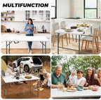 4ft Portable Folding Table, Indoor Outdoor Plastic Dining Table w/Handle, Fold-in-Half Utility Foldable Table for Camping, Picnic and Party, White