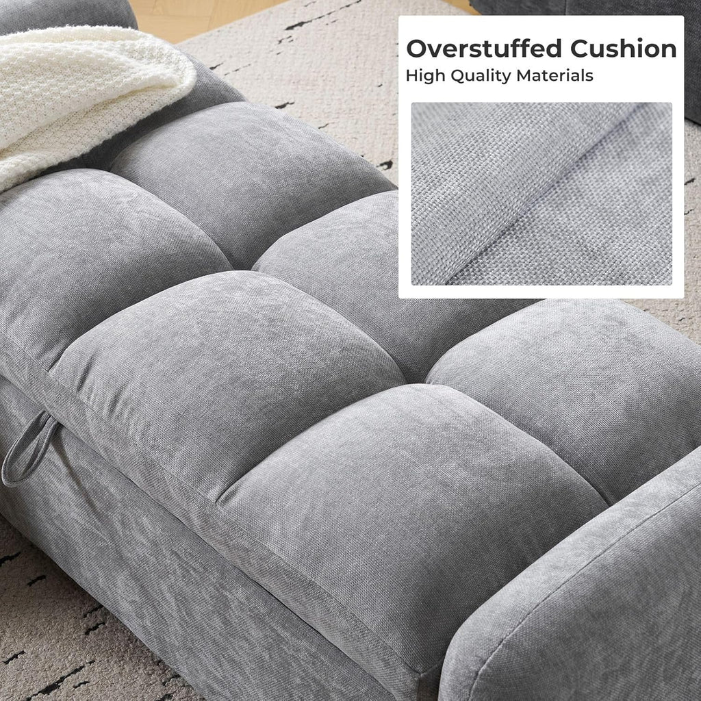 Oversized Chenille Ottoman Bench with Storage, Upholstered End of Bed Bench for Bedroom, Ottoman Foot Rest for Living Room, Light Grey
