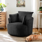 Swivel Accent Chair Round Barrel Armchair Upholstered Living Room Chair Corduroy Reading Chair Single Sofa Chair for Bedroom Apartment Office (Black, Standard 1Seater)