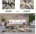 GENIMO Outdoor Rug 6' x 9' Waterproof for Patios Clearance, Reversible Outdoor Plastic Straw Camping Rug Carpet, Large Area Rugs Mats for RV, Camper, Deck, Balcony, Porch, Beach, Picnic, Black&Beige