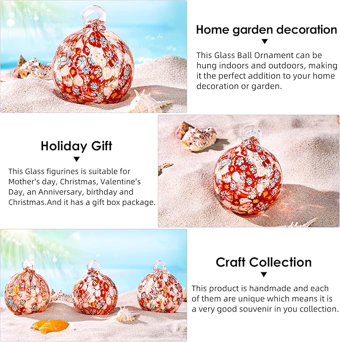 Hand Blown Glass Witch Ball,Glass Ornament Hanging Garden Gazing Ball Indoor Outdoor Home Décor. (4)