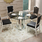 Henf Luxury Round Glass Dining Table for 4-6, Silver 47" Glass Kitchen Table with Mirrored Base, Modern Circle Dining Room Table (Table Only)